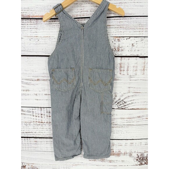 Boys Wrangler Pinstripe Overalls 18 Months Conductor country Snap Adjustable - Picture 3 of 4